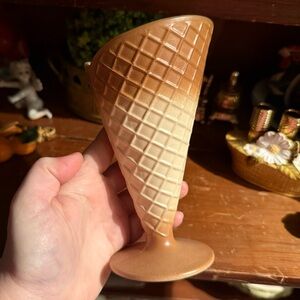 Brown and Cream Ice Cream Cone Vase
